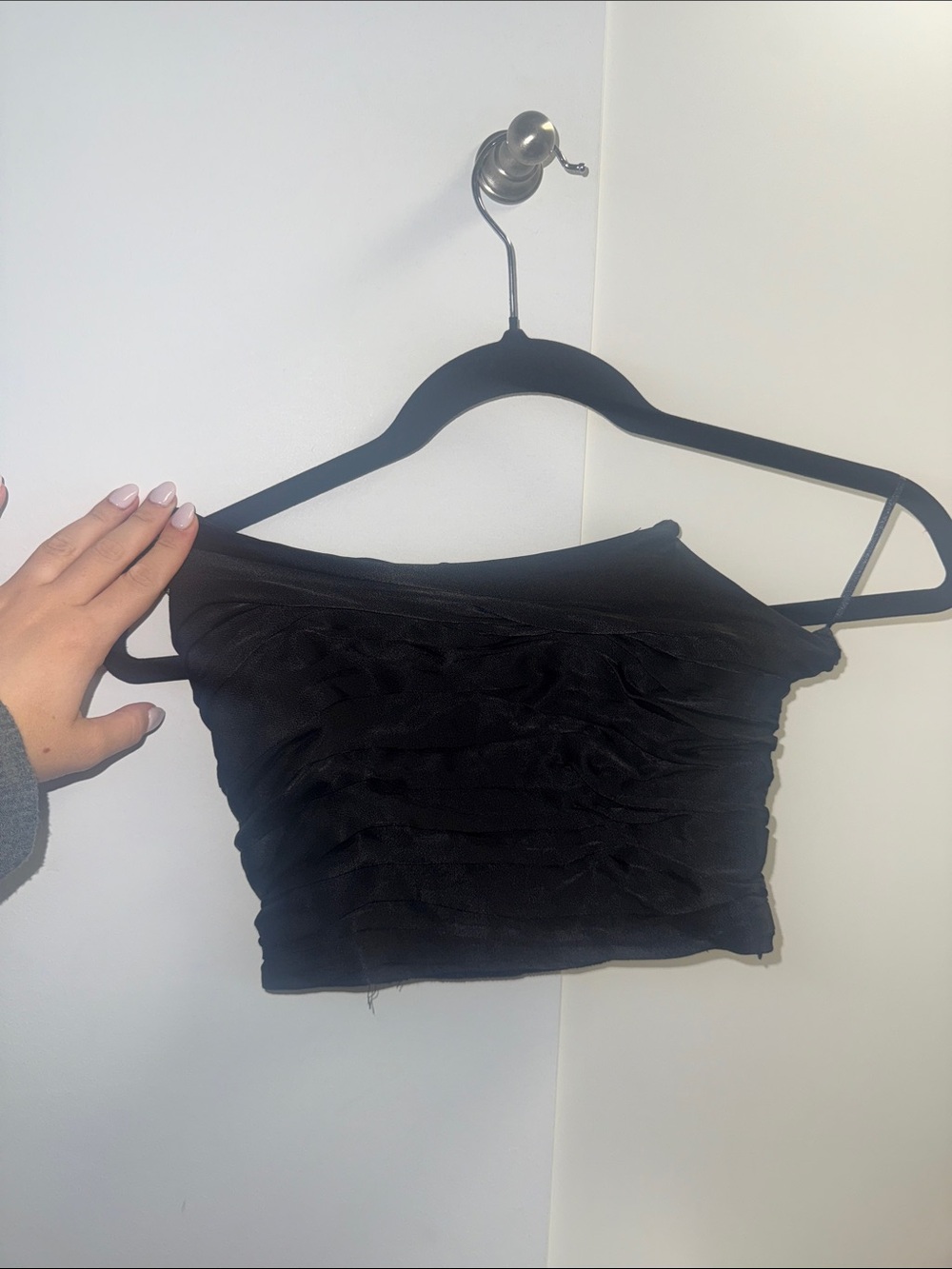 ASTR Black Ruched Strapless Crop Top